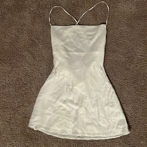 Satin white dress cowl neck double lined mini dress adjustable straps ae